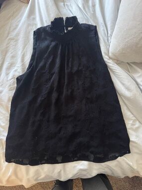 LOFT Black Sleeveless High-Neck Lace Top